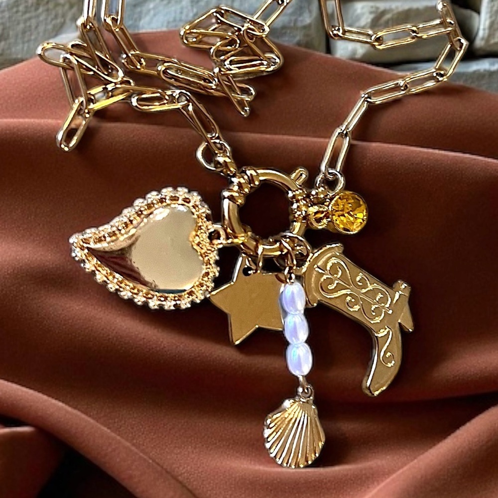Gold Toned Charm Necklace Coastal Cowgirl